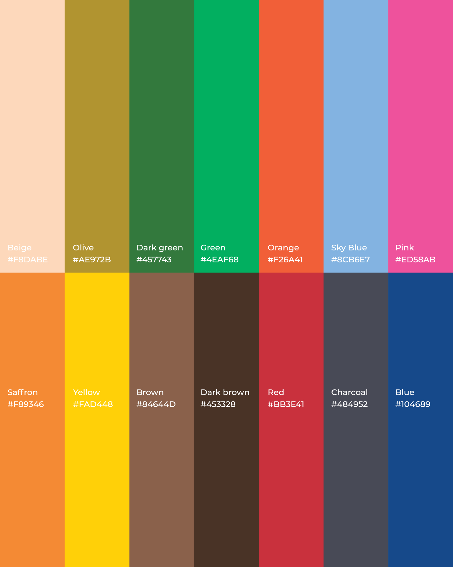 CHAATERY - Brand color palette showing vibrant greens, yellows, pinks, and earth tones