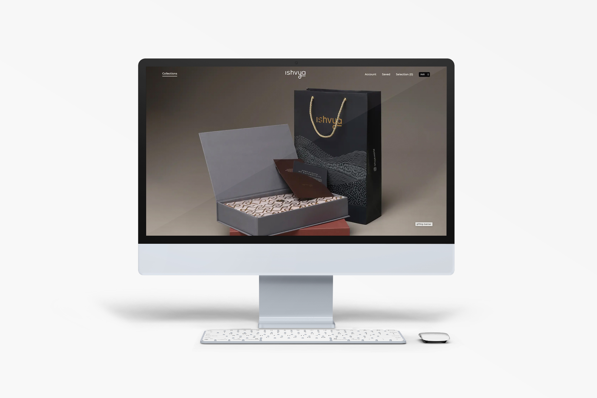 Ishvya website - packaging page on iMac