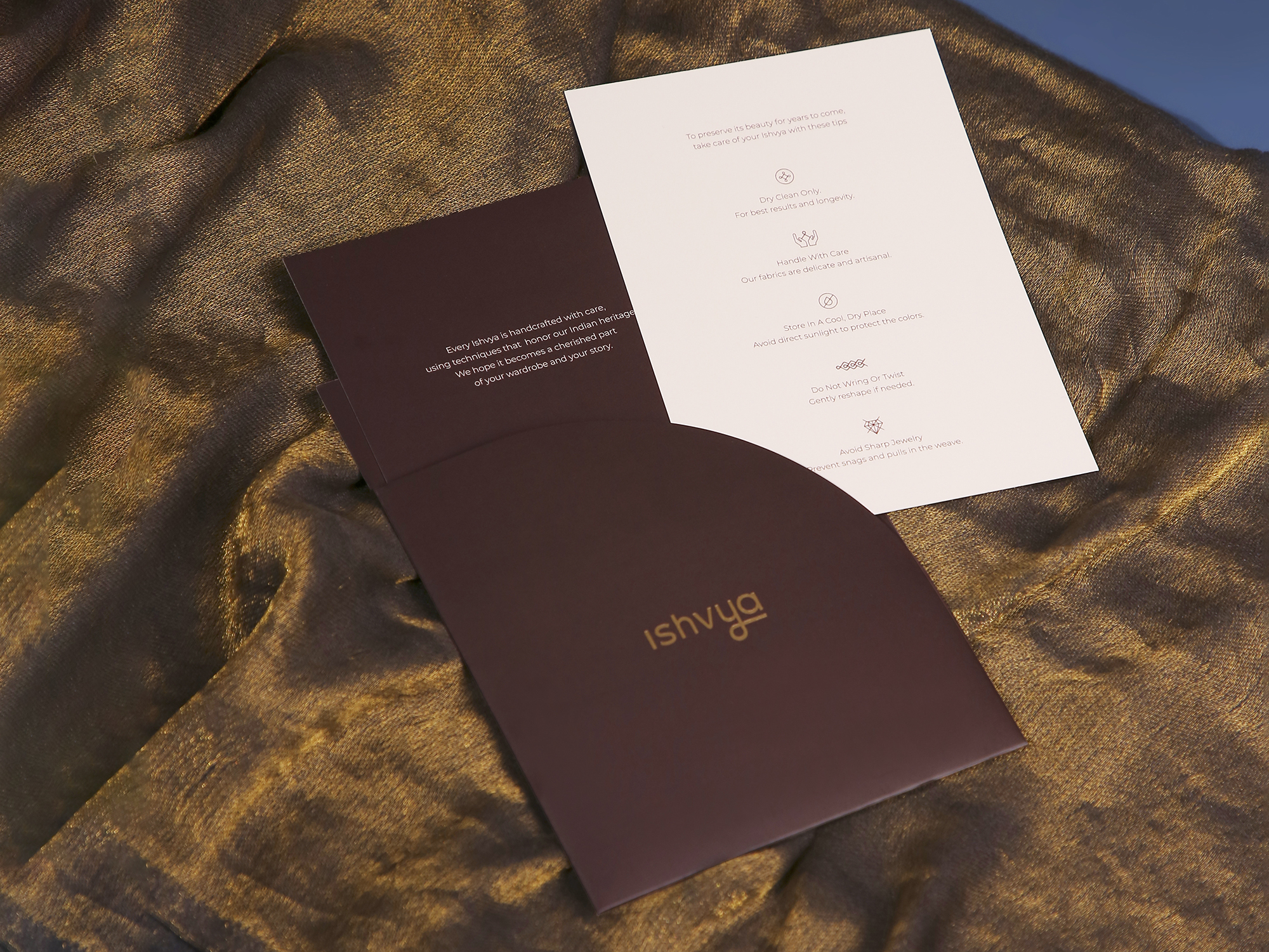 Ishvya packaging - care card on fabric
