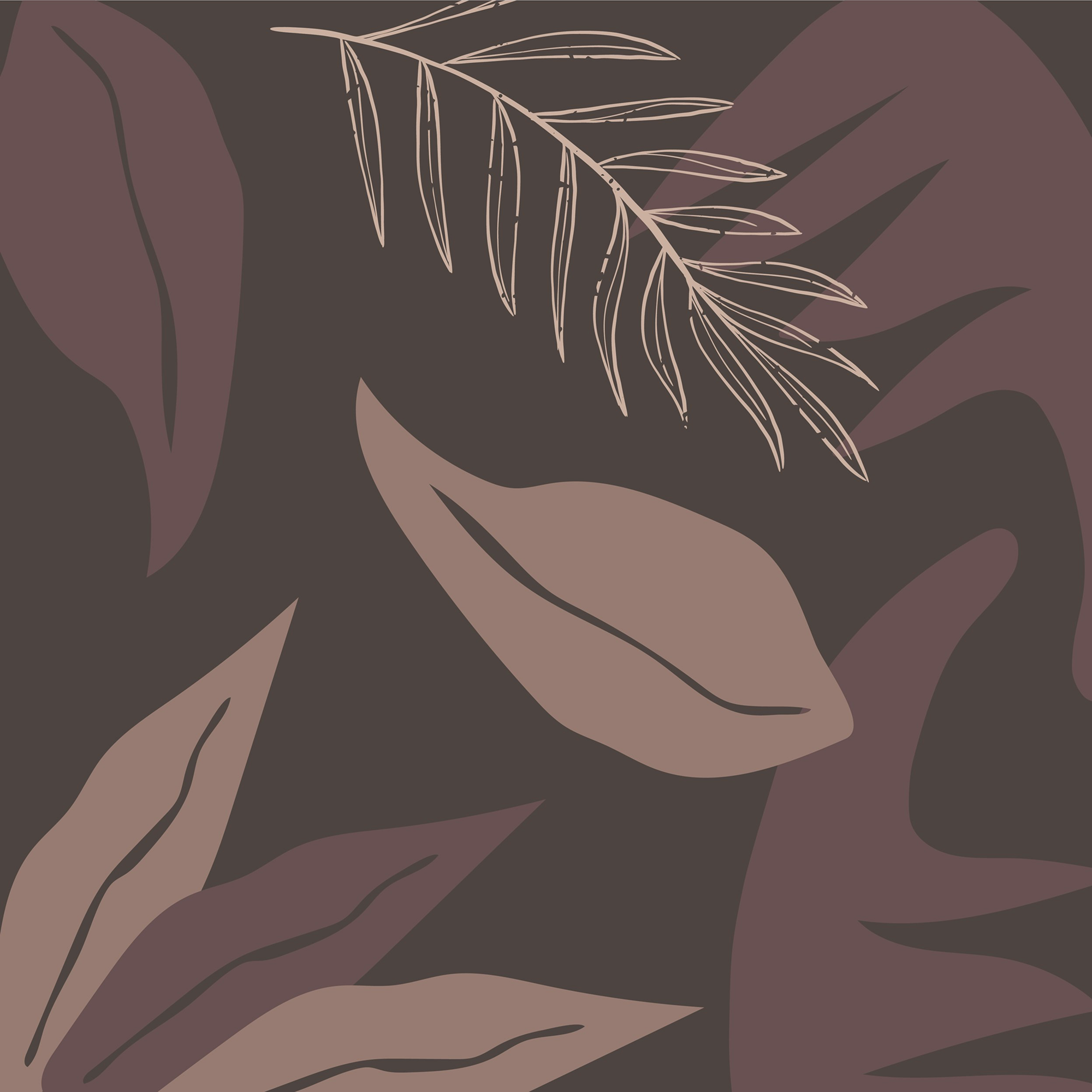 TAUPE botanical illustration pattern with tropical leaves and organic shapes in brand color palette